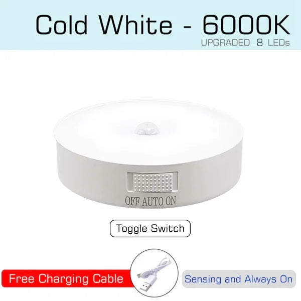 Zaranss cold white 6000K LED night light with toggle switch, USB charging cable included