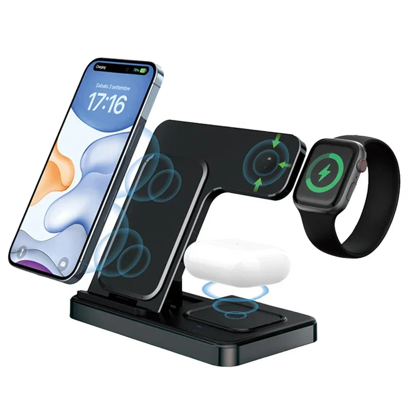 Zaranss 3-in-1 wireless charging station charging smartphone, smartwatch, and earbuds