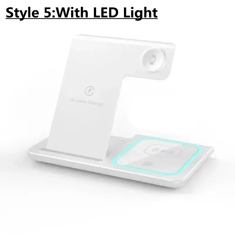 Zaranss wireless charging station with LED light, white modern design on plain background