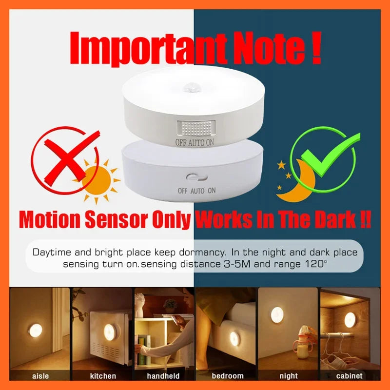 Zaranss motion sensor night light, works only in the dark, for aisle, kitchen, bedroom, cabinet.
