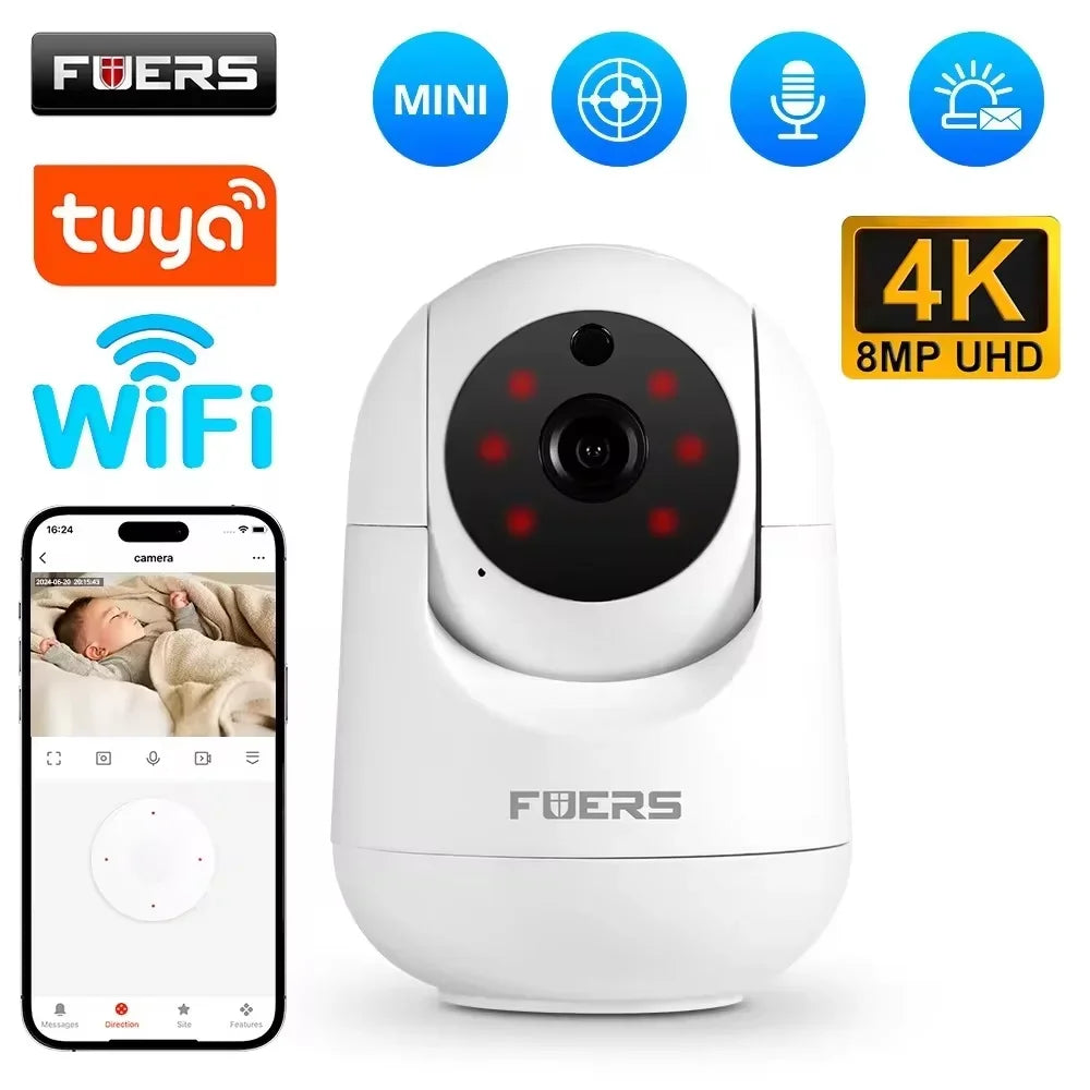 FUERS 4K 8MP UHD WiFi security camera, Tuya app, mobile baby monitor, Zaranss smart home