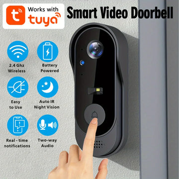 Tuya smart video doorbell with camera, wireless, battery powered, two-way audio, IR night vision