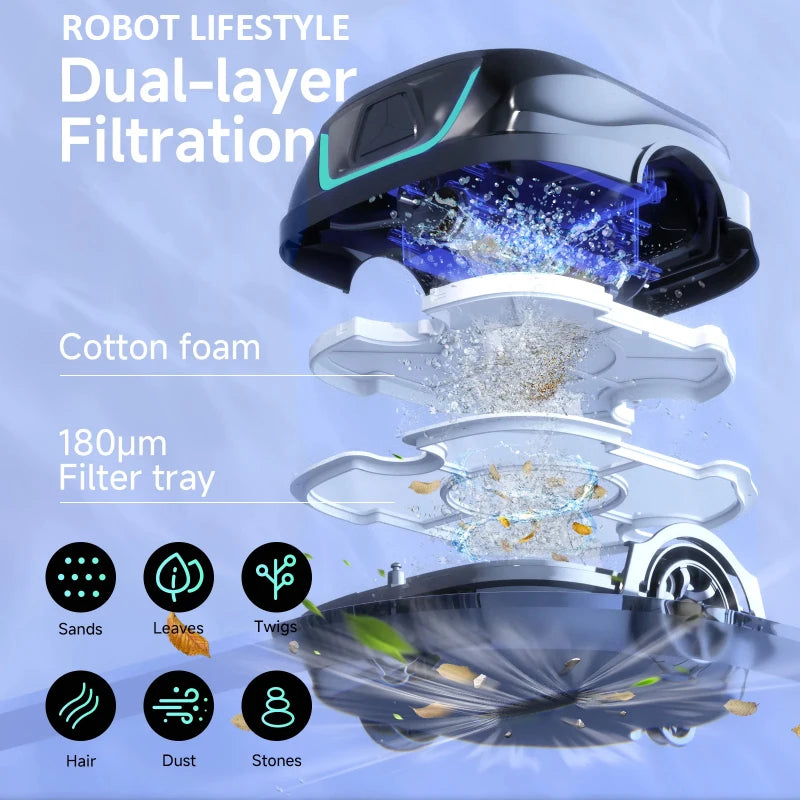 WYBOT A1 Cordless Pool Cleaning Robot – Smart Wireless Cleaner with Dual Filtration & 120-Min Runtime.
