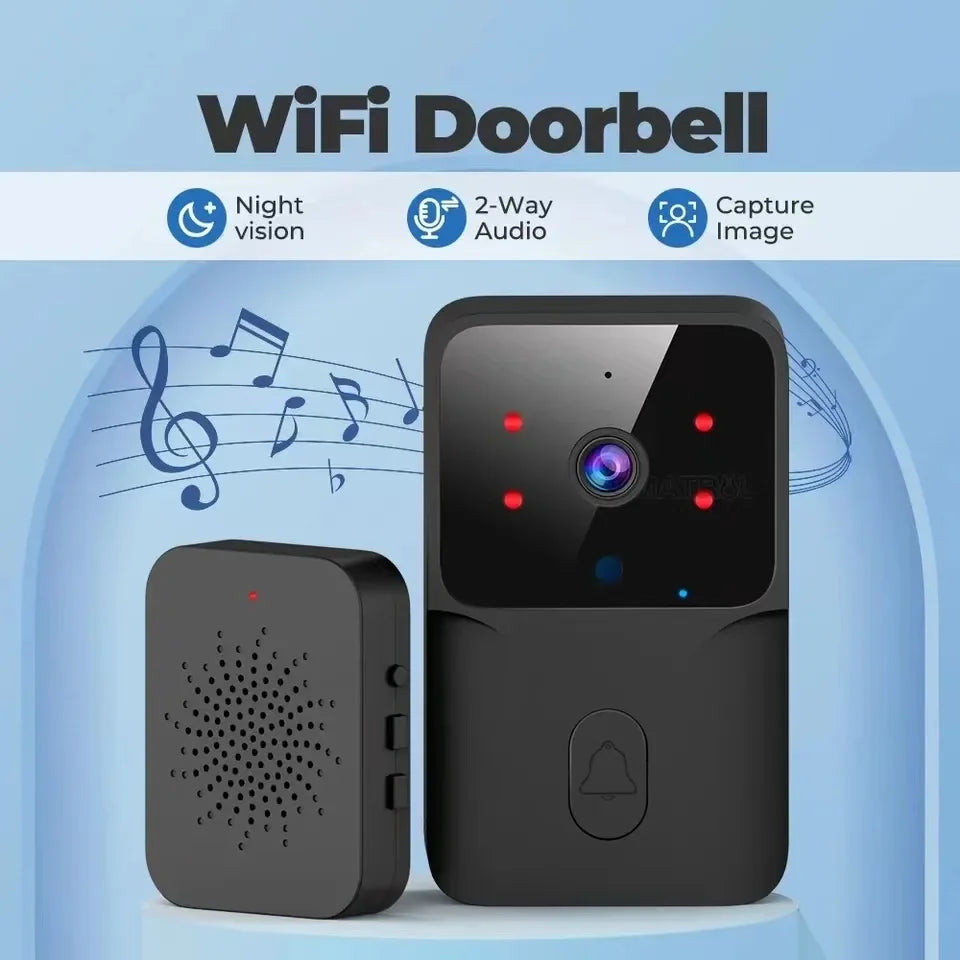 WiFi doorbell with night vision, two-way audio, image capture, and music notes, Zaranss