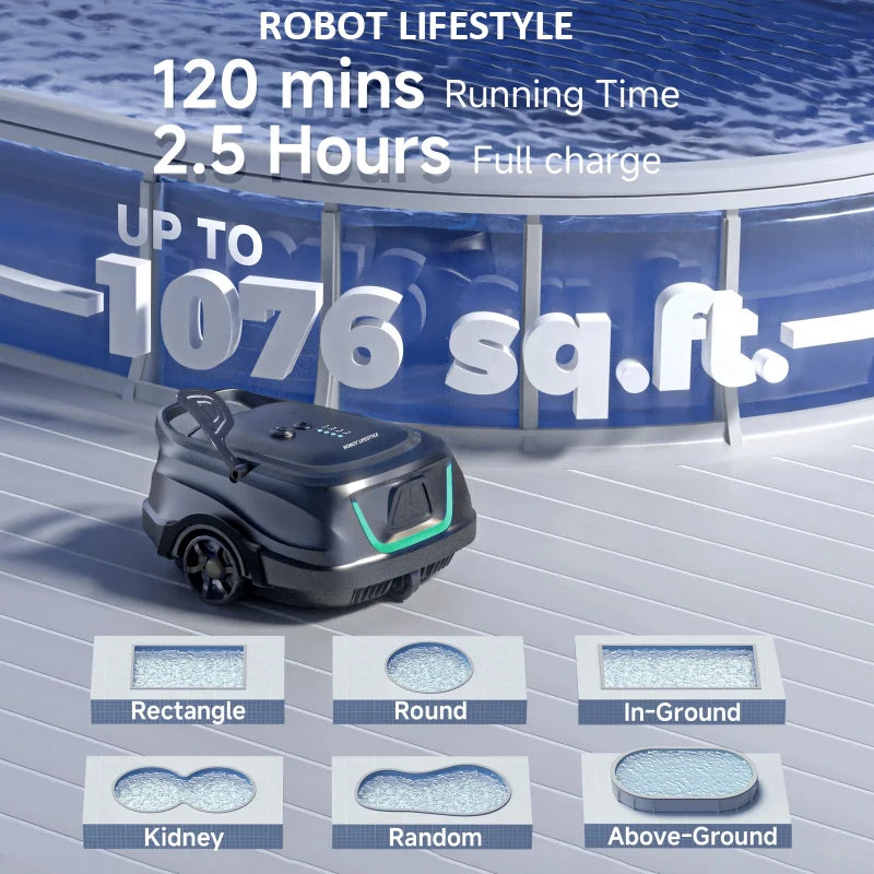 WYBOT A1 Cordless Pool Cleaning Robot – Smart Wireless Cleaner with Dual Filtration & 120-Min Runtime.