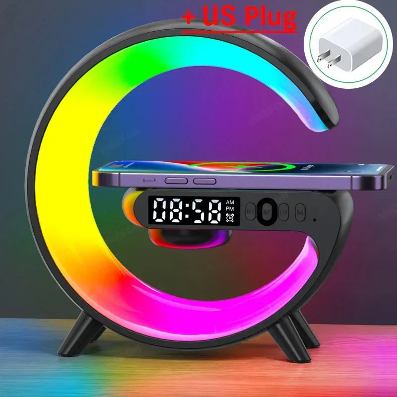 Colorful LED alarm clock with wireless phone charging, digital display, and US plug by Zaranss