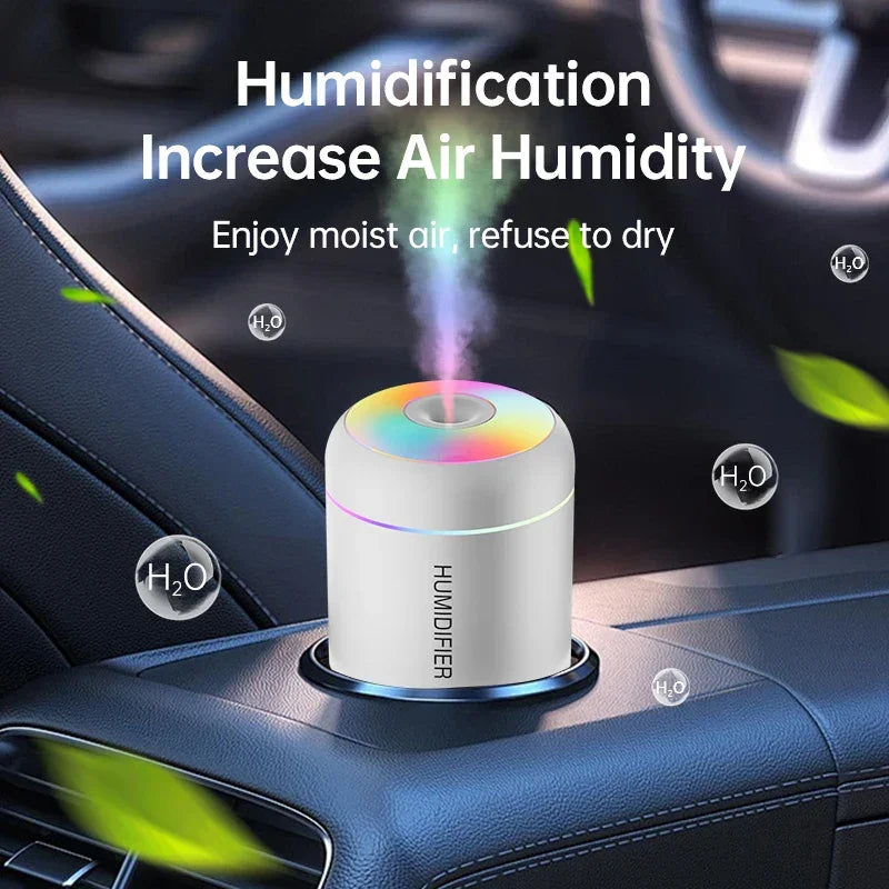 Portable car humidifier with LED lights in a car cup holder, increasing air humidity by Zaranss.