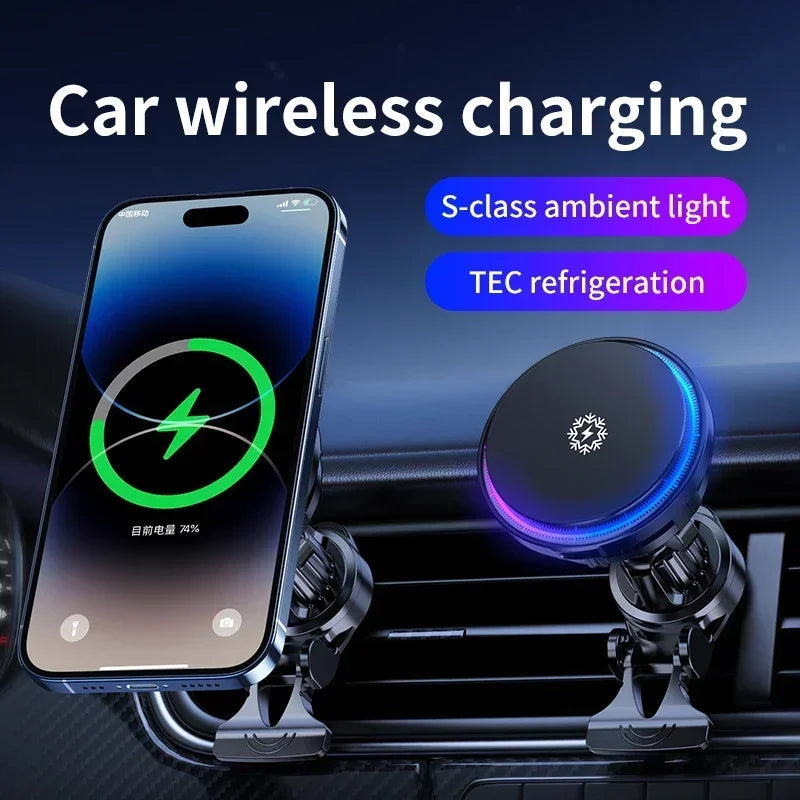 Zaranss car wireless charger with ice cooling, RGB LED light, and magnetic ring gift.