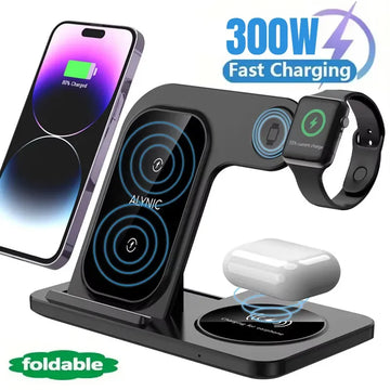 Zaranss 3-in-1 foldable wireless charging station for phone, smartwatch, and earbuds, 300W fast charging