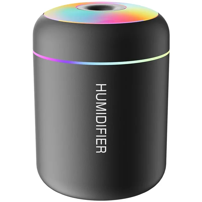Black portable humidifier with rainbow LED light on top, Zaranss home appliance